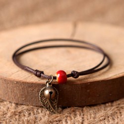 Bracelet ajustable en corde et perle en céramique
