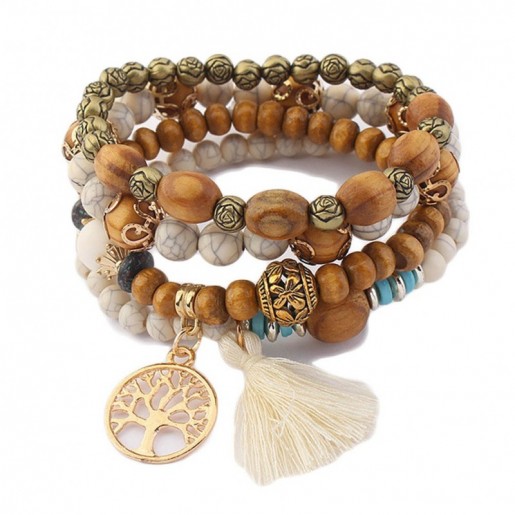 Elastic wood bead bracelet - 5 colors choice